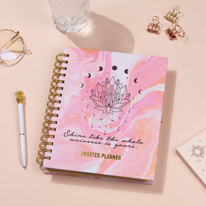 Undated Yearly Planner - Shine Like The Universe (2023 Collection) + Ultimate Sticker Book Undated Planners June Trading