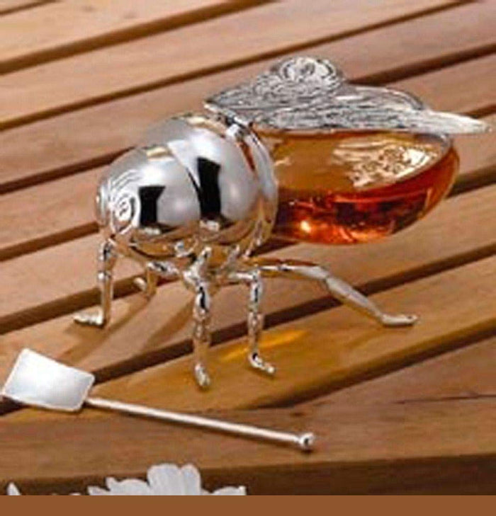 Silver Plated Bee Honey Jar with little paddle