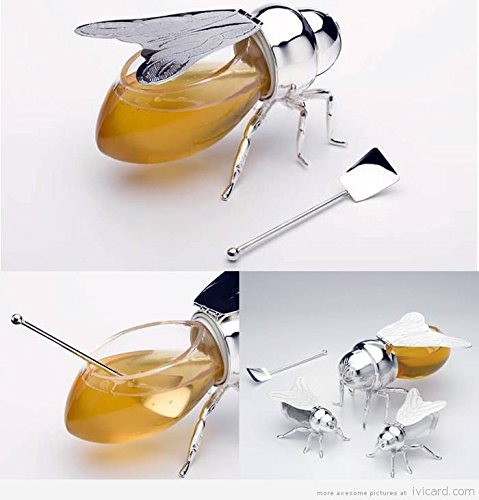 Silver Plated Bee Honey Jar with little paddle