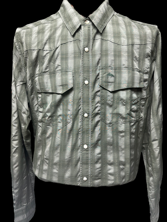 Simms Big Sky long sleeve shirt in olive plaid green.