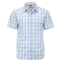 Simms Big Sky Short Sleeve Shirt in sky/flame plaid.