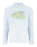 Simms Tech hoody Artist Edition in bimini blue featuring green trout head.