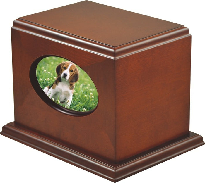 Small/Keepsake Forest Cherry Wood 60 Cubic Inches Cremation Urn with Photo Frame