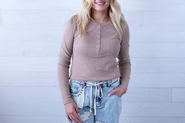 Soft Brushed Solid Knit Casual Top Taupe