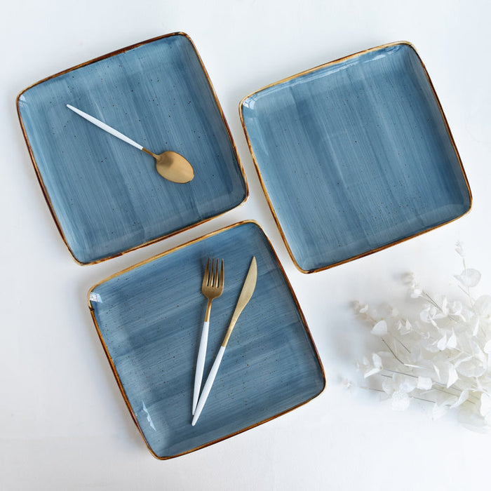 Square Gold Rimmed Blue Dinner Plate Dinner Plates June Trading Single Plate