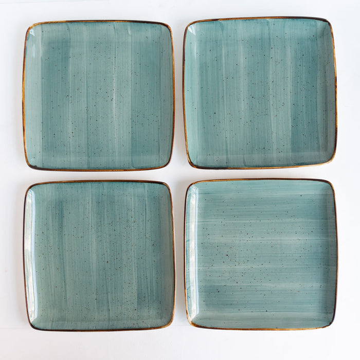 Square Gold Rimmed Green Dinner Plate Dinner Plates June Trading Set Of 4
