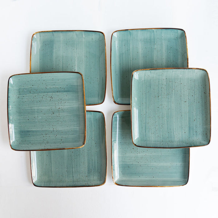 Square Gold Rimmed Green Dinner Plate Dinner Plates June Trading Set Of 6