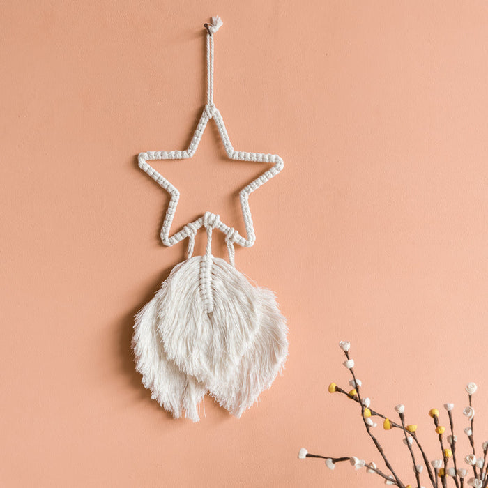 Star Macrame Handmade Wall Hanging With Fairy Lights Macrame June Trading