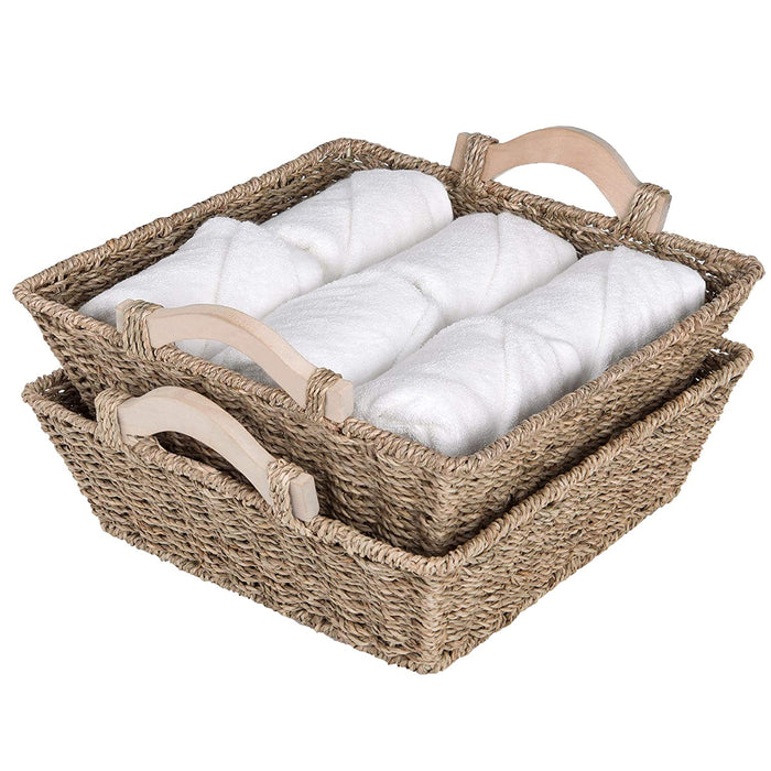 Storage Baskets with Wooden Handles 2-Pack