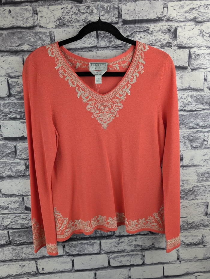 Talbots Embroidered Coral Sweater