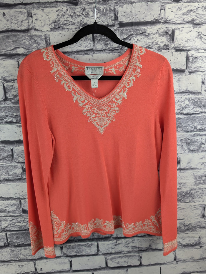 Talbots Embroidered Coral Sweater