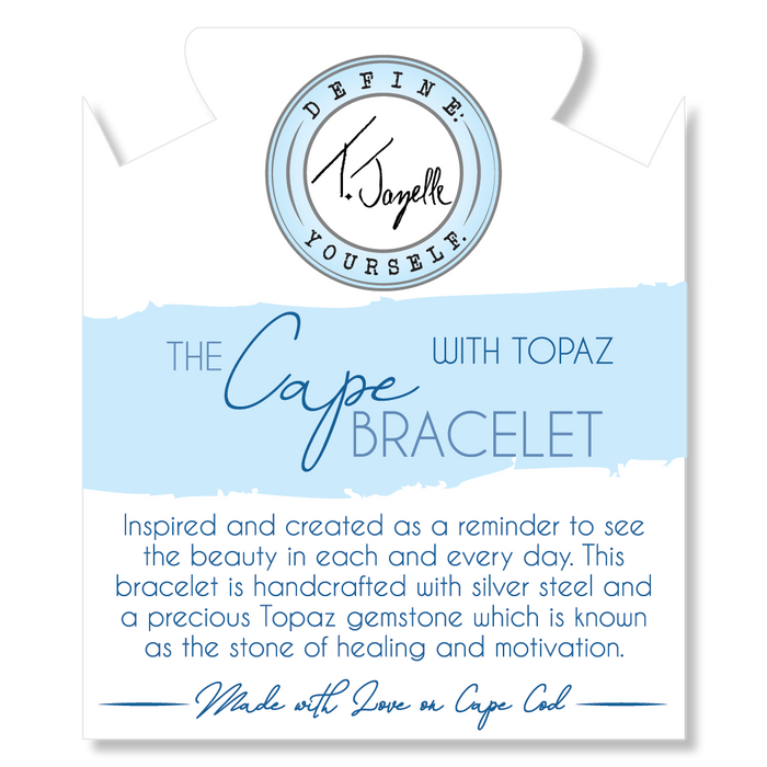 The Cape Bracelet - Silver Steel with Blue Topaz Ball