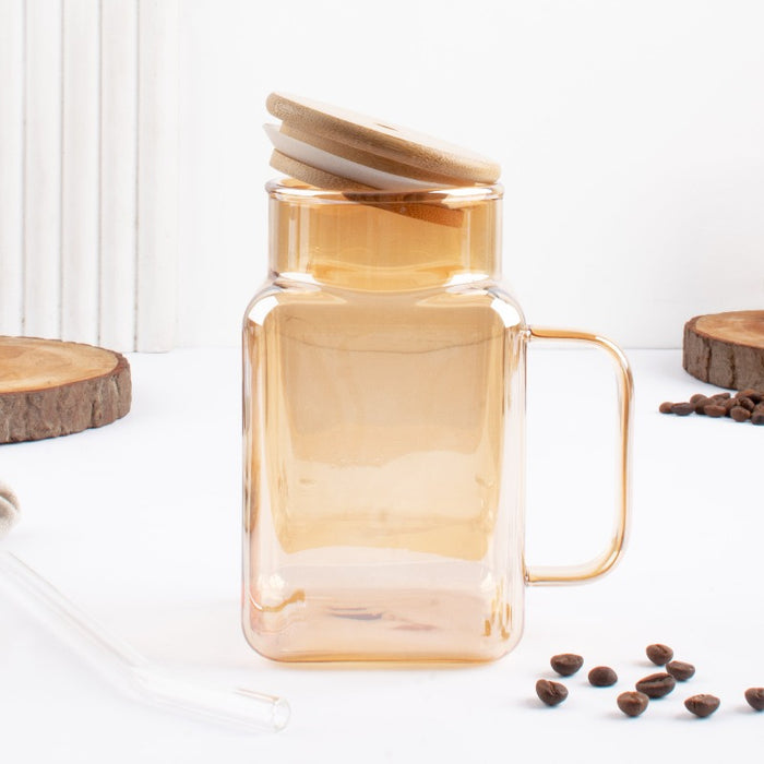 Tinted Mason Jar Style Drinking Glass (Bamboo Lid & Glass Straw)