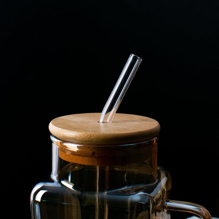 Tinted Mason Jar Style Drinking Glass (Bamboo Lid & Glass Straw)
