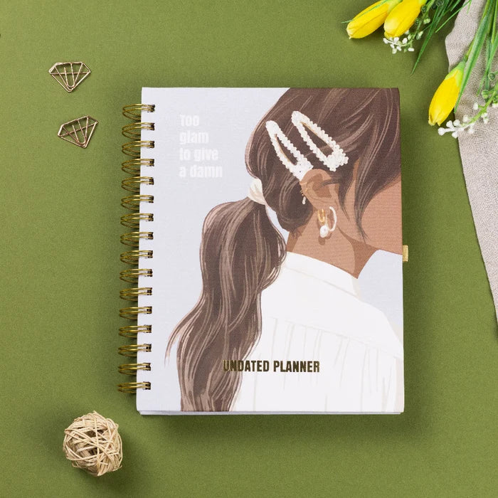 Undated Yearly Planner - Too Glam To Give A Damn (2023 Collection) + Ultimate Sticker Book Undated Planners June Trading