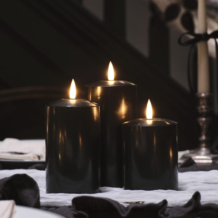 TruGlow® Black LED Pillar Candle Trio