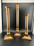 Two-Tone Brass Taper Candlesticks, Set of 3