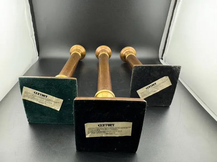 Two-Tone Brass Taper Candlesticks, Set of 3
