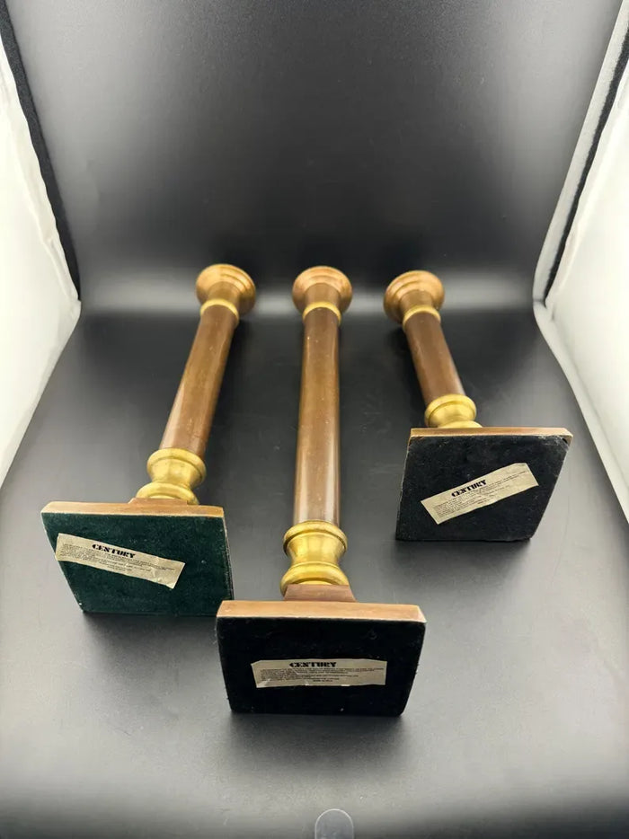 Two-Tone Brass Taper Candlesticks, Set of 3
