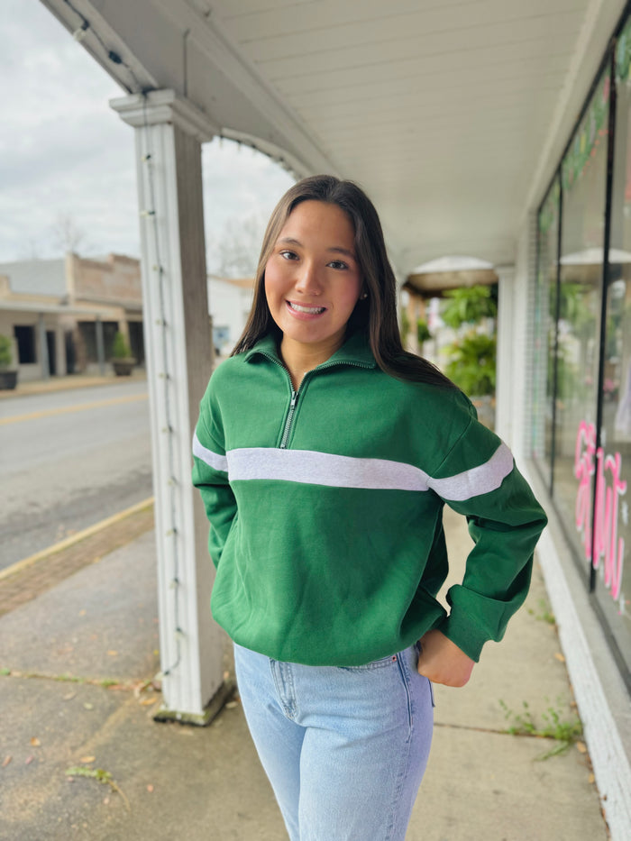 Two-Toned Half Zip Collar Sweatshirt