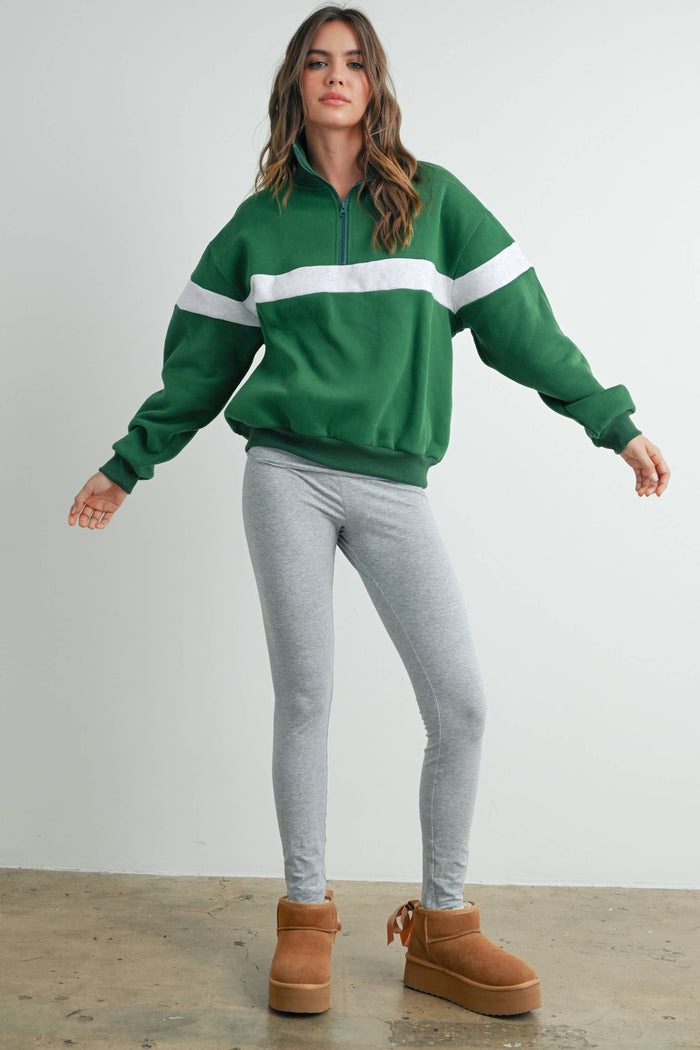 Two-Toned Half Zip Collar Sweatshirt