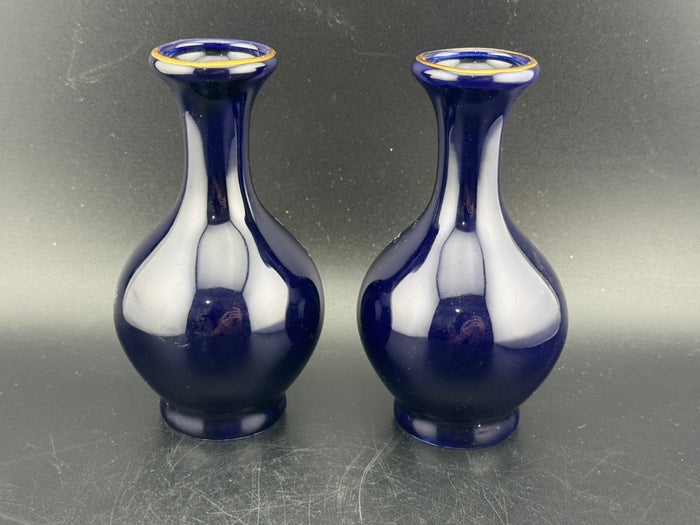 Vintage Kutani Cobalt Blue Porcelain Vase, Pair