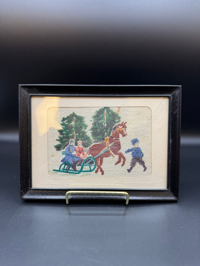 VTG Watercolor on Fabric Framed Artwork