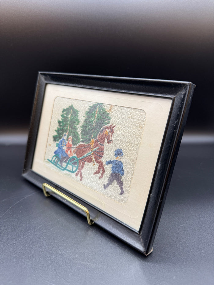 VTG Watercolor on Fabric Framed Artwork