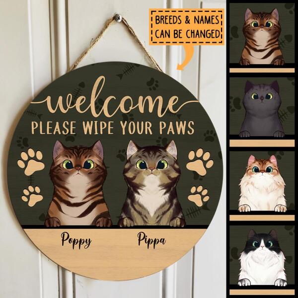 Welcome - Please Wipe Your Paws - Personalized Cat Door Sign