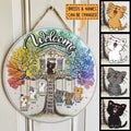 Welcome - Treehouse With Swings - Personalized Cat Door Sign
