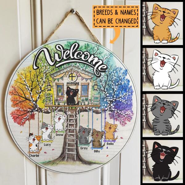 Welcome - Treehouse With Swings - Personalized Cat Door Sign