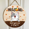 Welcome Hope You Like Cats - Leopard Print Decoration - Personalized Cat Autumn Door Sign