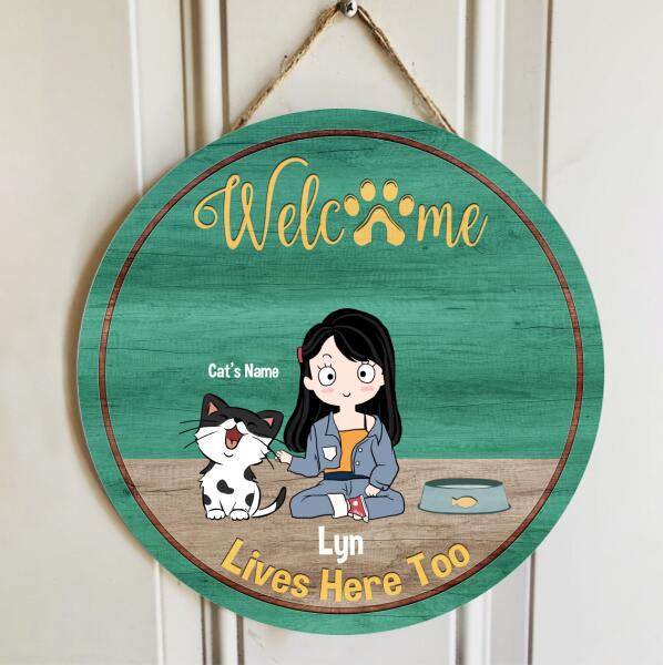 Welcome To My Room - Girl And Cats - Personalized Cat Door Sign