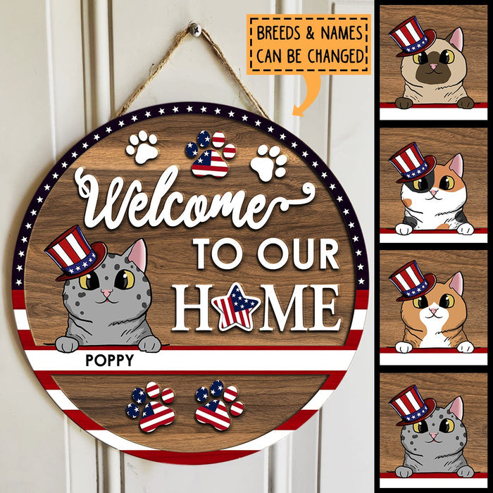 Welcome To Our Home - 4th of July Decoration - Personalized Cat Door Sign