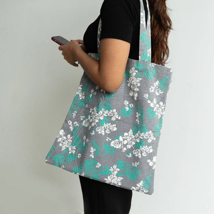 White Blossoms Grey Tote Bag Tote Bag ERL