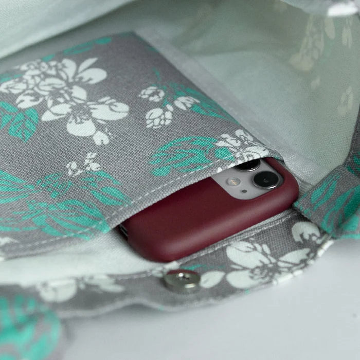 White Blossoms Grey Tote Bag Tote Bag ERL
