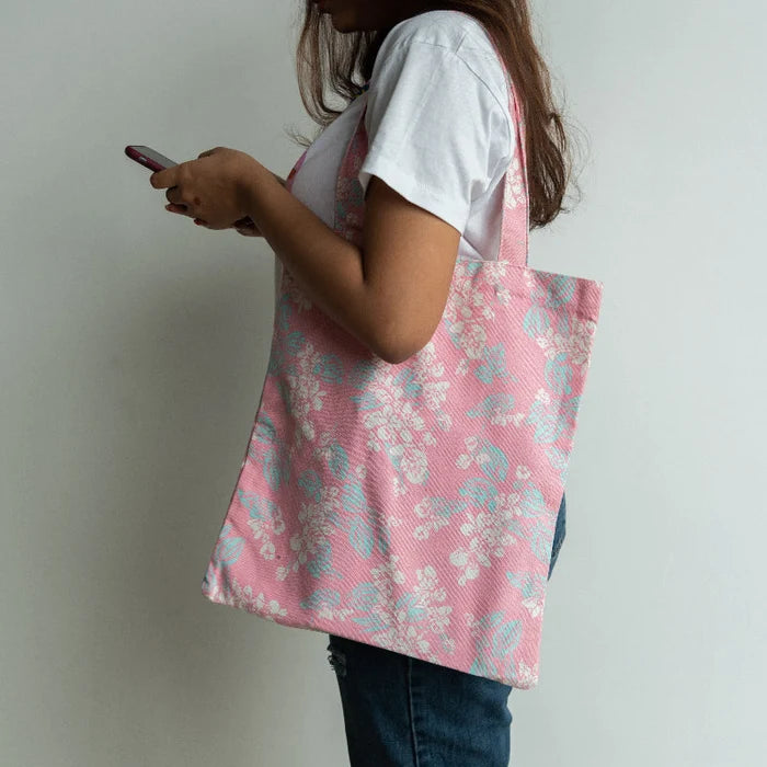 White Blossoms Pink Tote Bag Tote Bag ERL