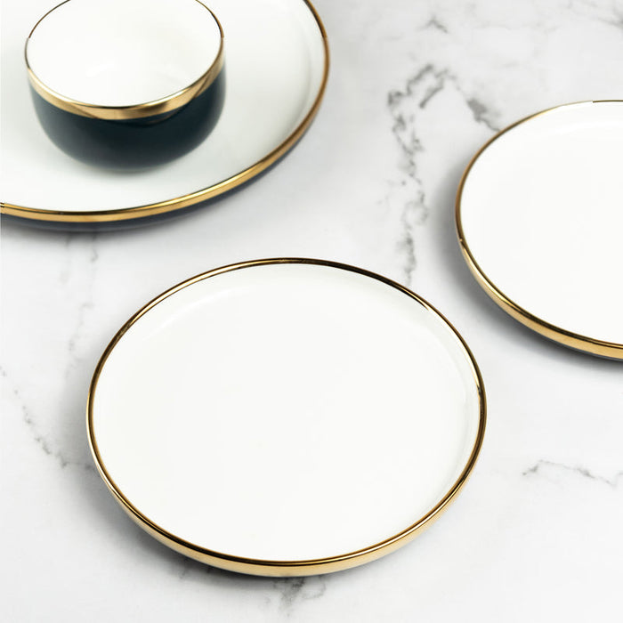 White & Blue Dual-Toned Gold Rimmed Starter Plate Starter Plates June Trading