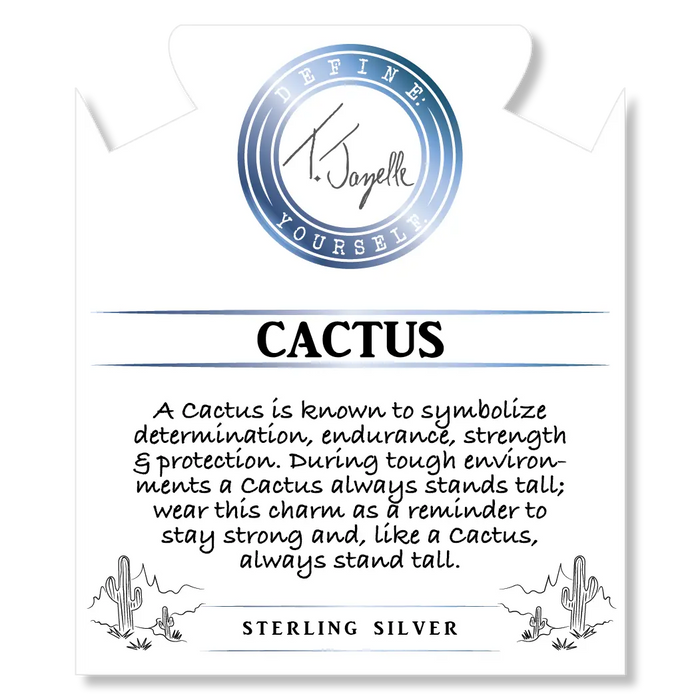 White Chalcedony Stone Bracelet with Cactus Sterling Silver Charm
