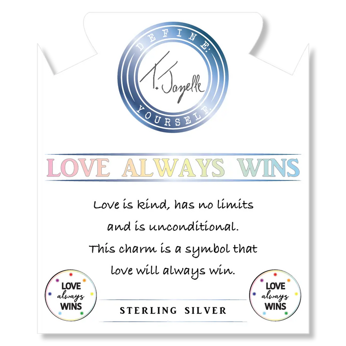 White Chalcedony Stone Bracelet with Love Always Wins Sterling Silver Charm