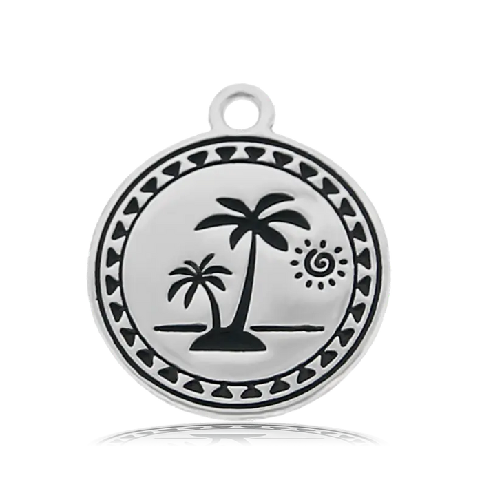 White Chalcedony Stone Bracelet with Palm Tree Sterling Silver Charm