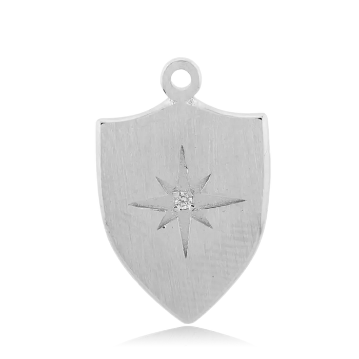 White Chalcedony Stone Bracelet with Strength Shield Sterling Silver Charm