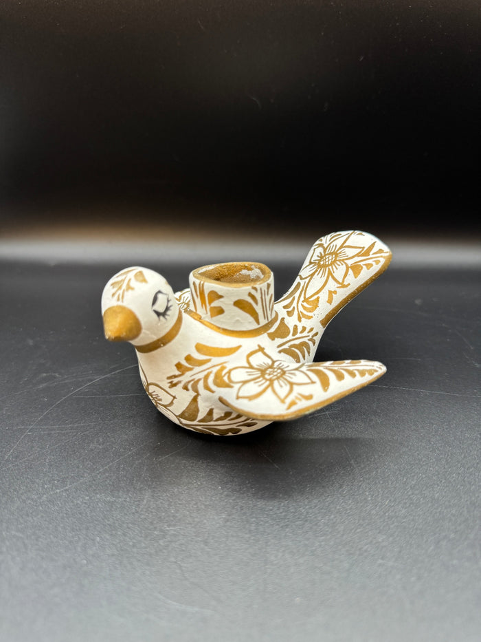 White & Gold Dove Candlestick Holder