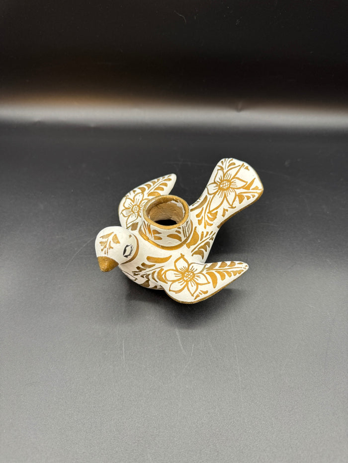 White & Gold Dove Candlestick Holder