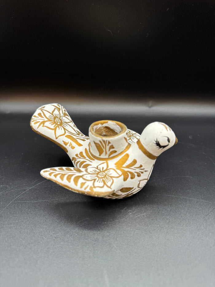 White & Gold Dove Candlestick Holder