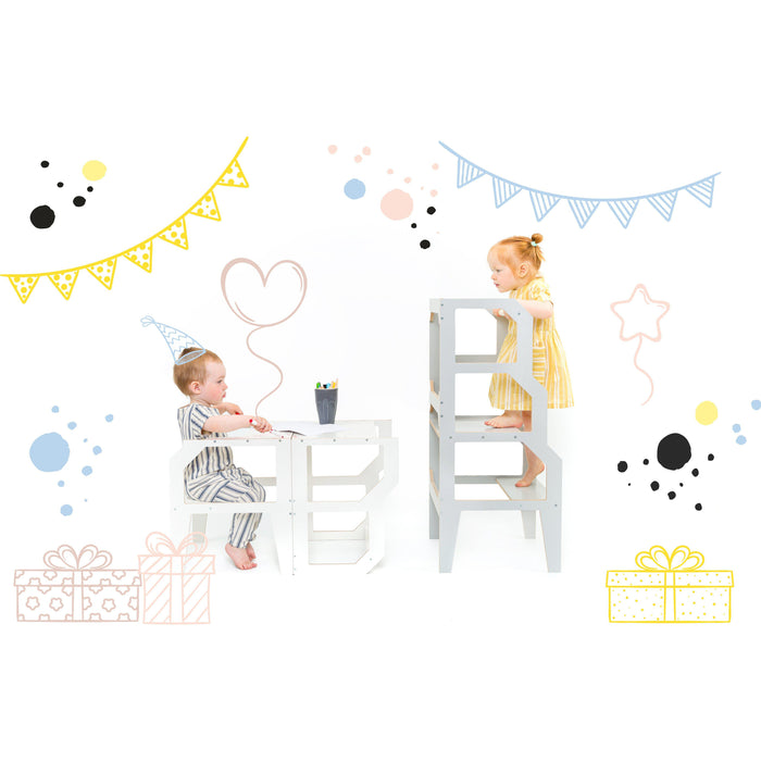 Rugs by Roo | Lakaluk Wooden Angle Multi-Function Kids Chair Table Learning Tower-1123 Grey/NonConvert