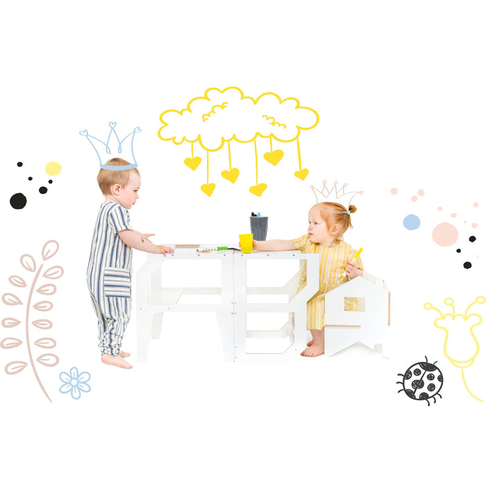 Rugs by Roo | Lakaluk Wooden Angle Multi-Function Kids Chair Table Learning Tower-1123 Grey/NonConvert
