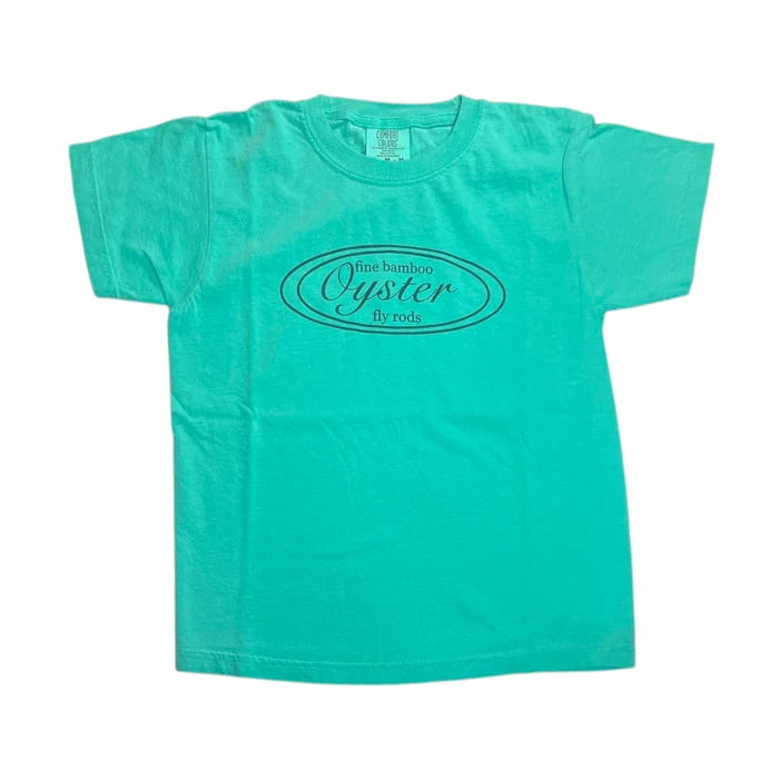 Oyster Fly Rods logo shirt in teal green.